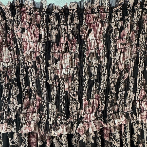 Maxi halter dress Small smocking pleats floral black&Pink-Japanese 0918 - Picture 5 of 13